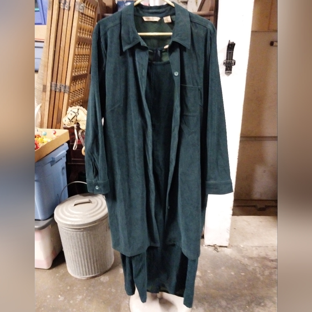 Jenna Lane NY Dark Green Long Sleeve Button Down Jacket with Maxi Dress
